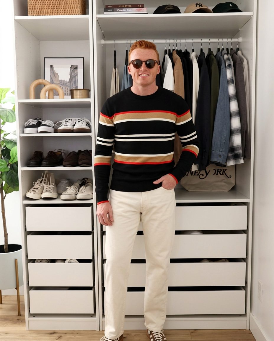 Ezra | Crew Neck Colorblock Stripe Sweater Black
