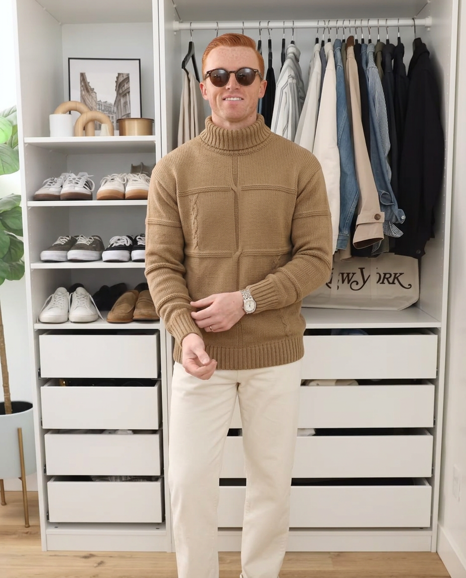 Otto | Crew Neck Sweater Beige Cable Knit Long Sleeve