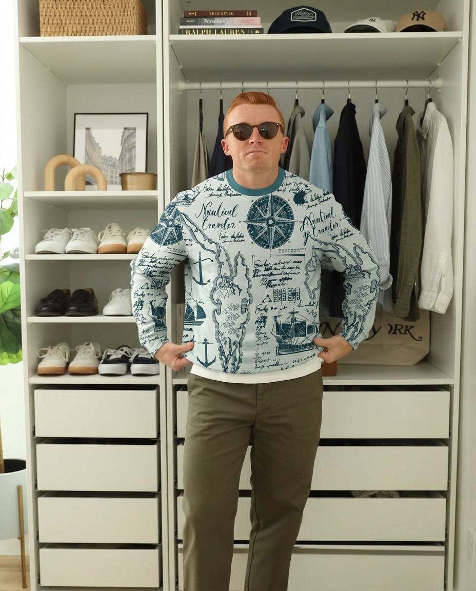 Blake | Graphic Sweater Cream Nautical Traveler