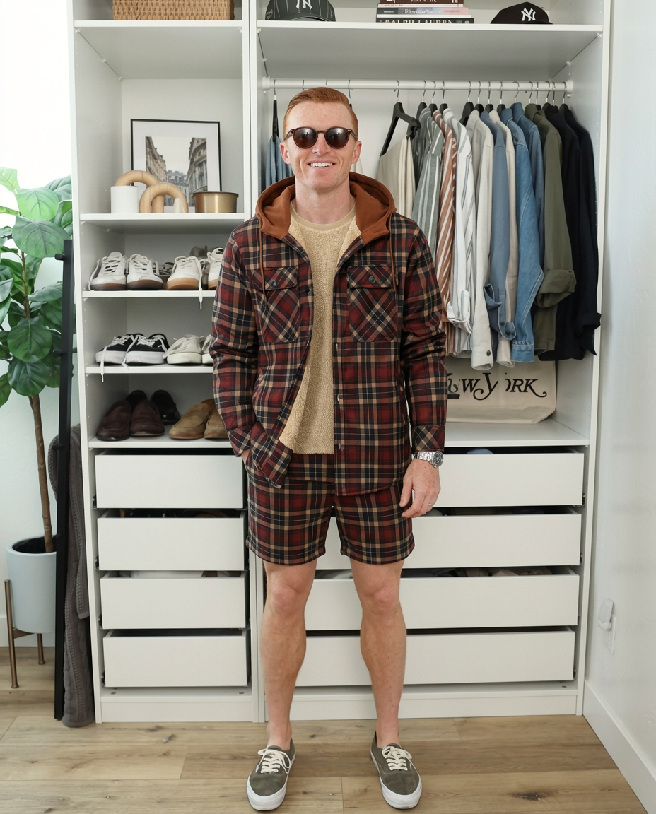 Rory | Plaid Sherpa Lined Hooded Jacket Burgundy Fleece