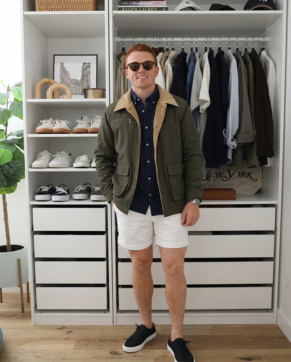 Cliff | Utility Cargo Jacket Olive Sherpa Lined
