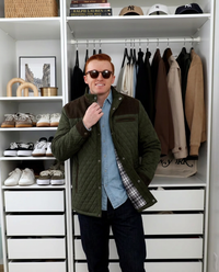 Blake | Quilted Puffer Jacket Olive Green Corduroy Trim