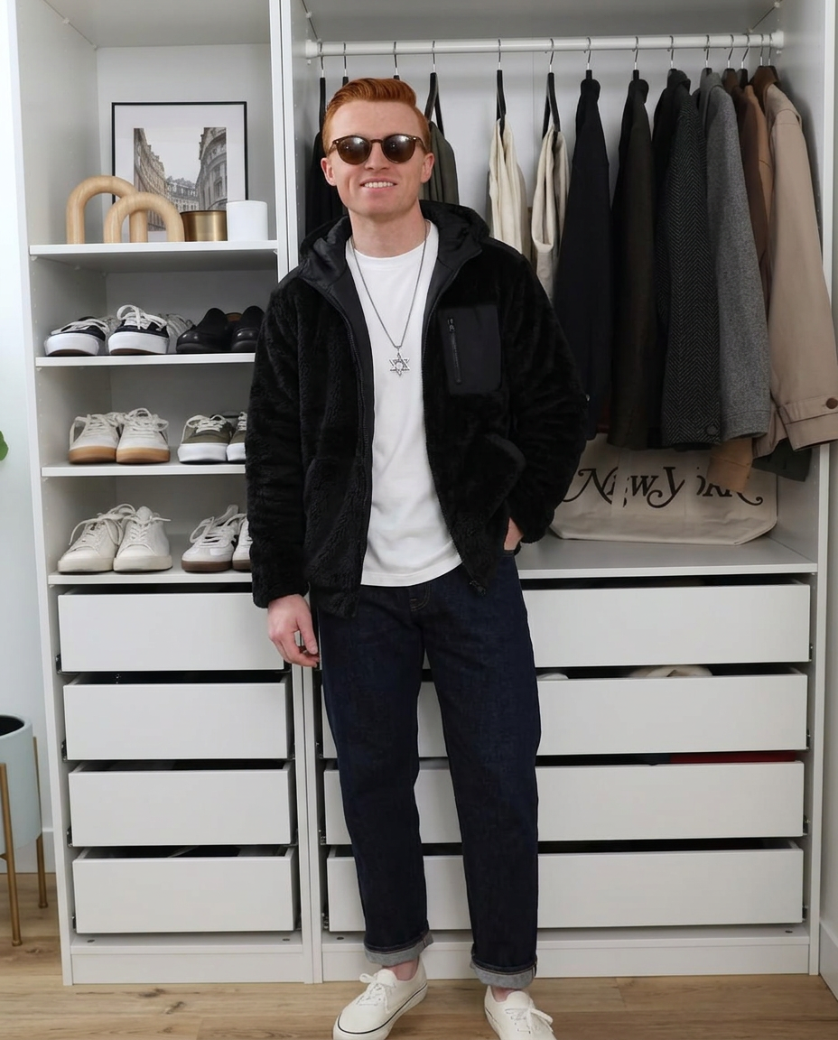 Blake | Fleece Hooded Jacket Black Zip Up Warm