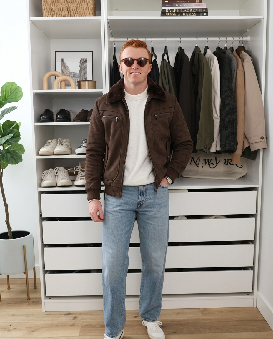 Leo | Suede Leather Jacket Chocolate Brown Fur Collar
