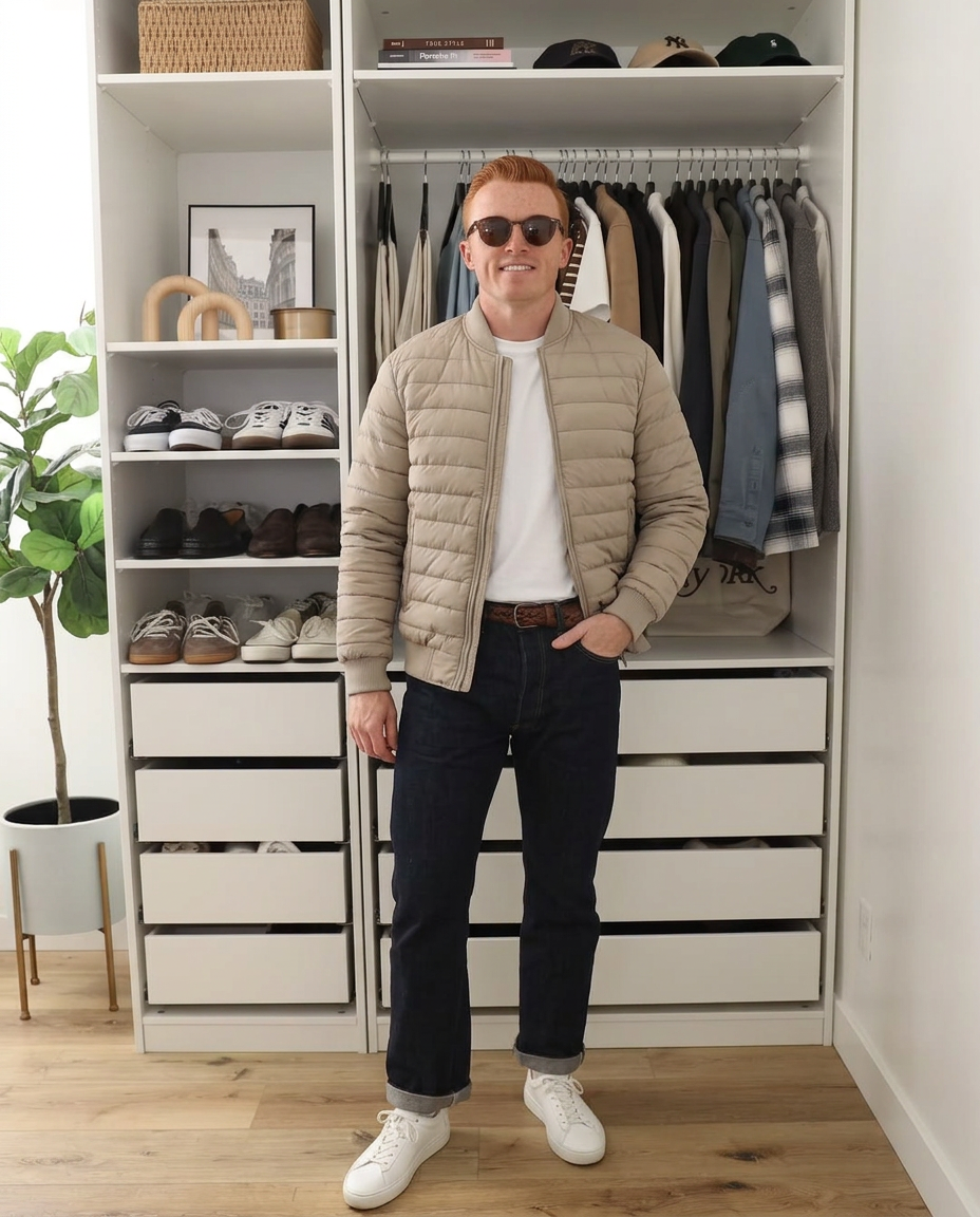 Bram | Quilted Puffer Jacket Cream Ribbed Collar