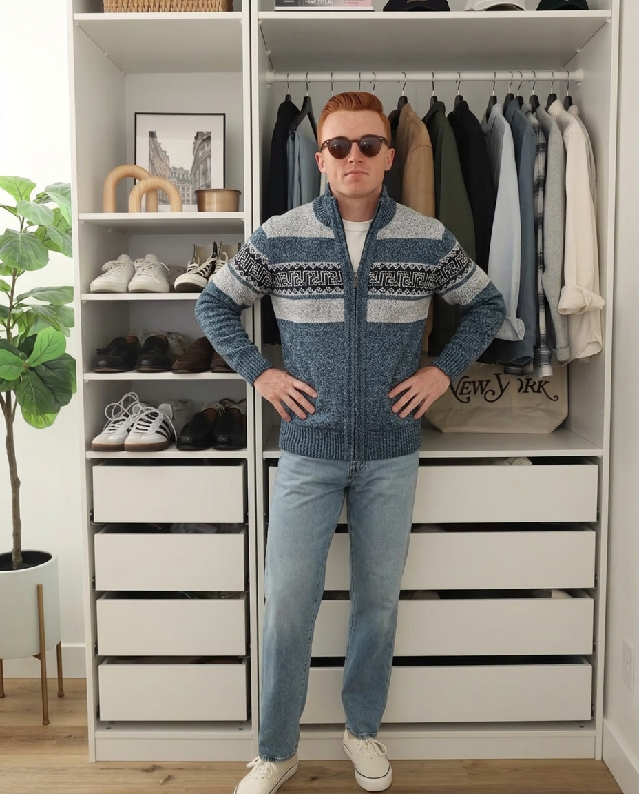Tate | Patterned Wool Cardigan Vest Gray Navy