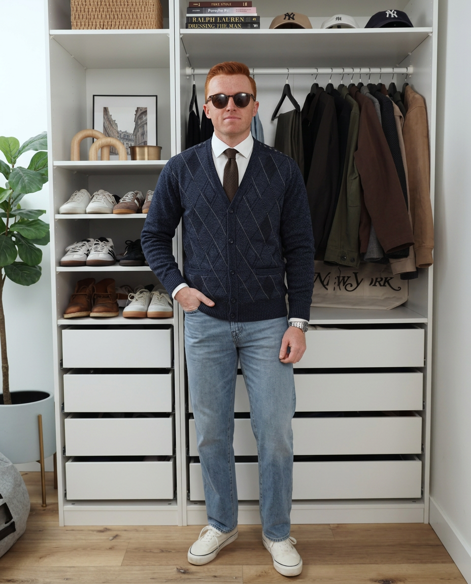 Nash | Argyle Cardigan Sweater Vest Navy Button Up