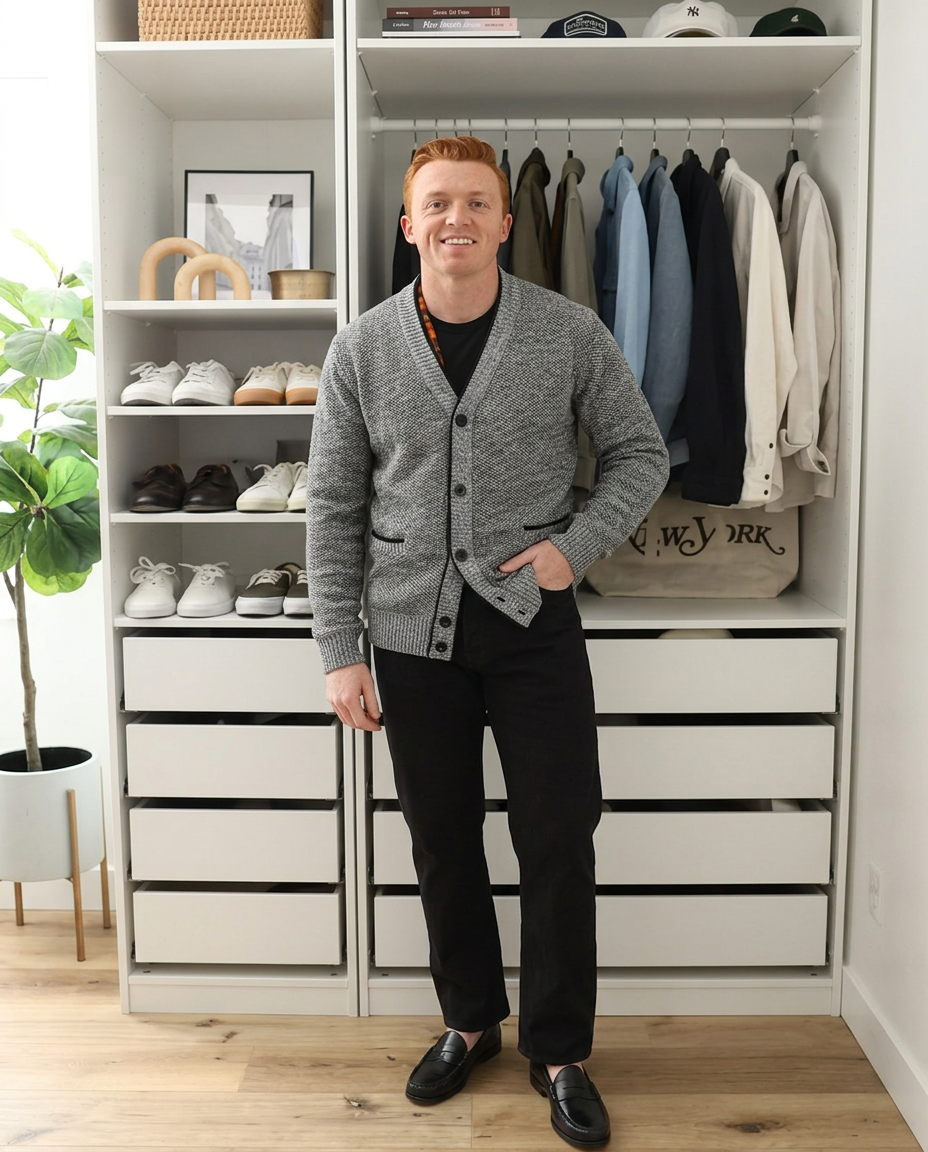 Jude | Casual Cable Knit Cardigan Gray Button Front