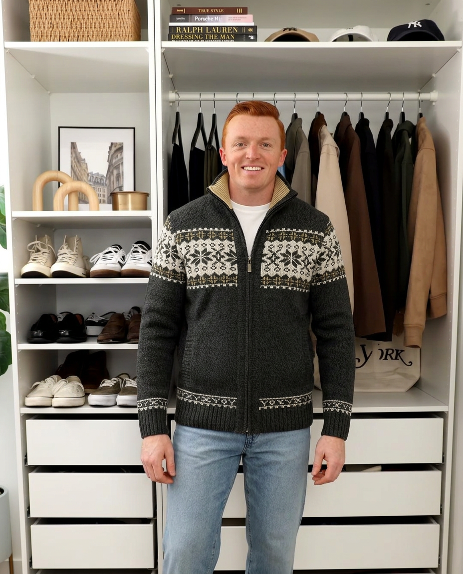 Voss | Icelandic Knit Cardigan Vest Dark Green White Fair Isle