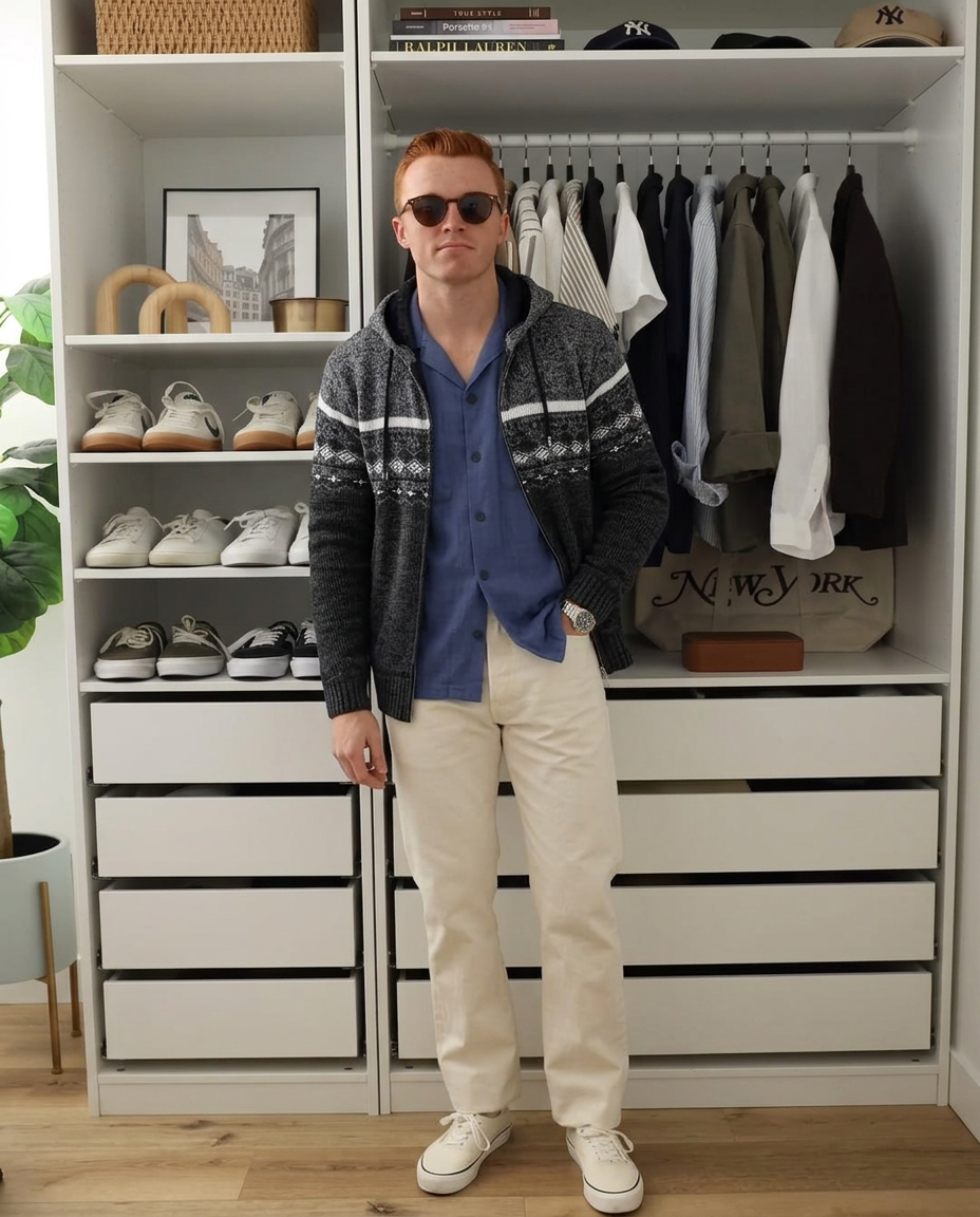 Otto | Hooded Geometric Cardigan Black White Colorblock