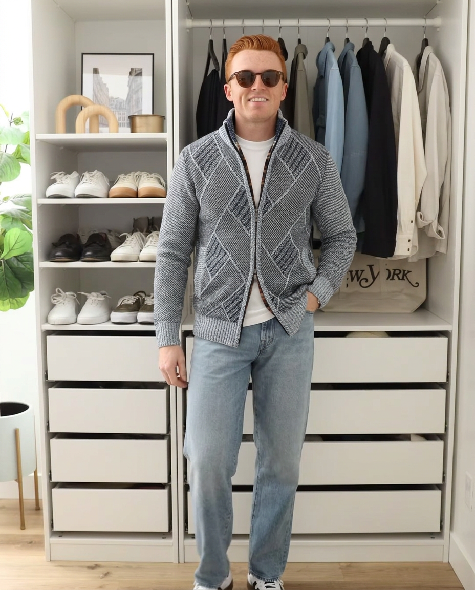 Theo | Cable Knit Cardigan Vest Gray Zip Collar