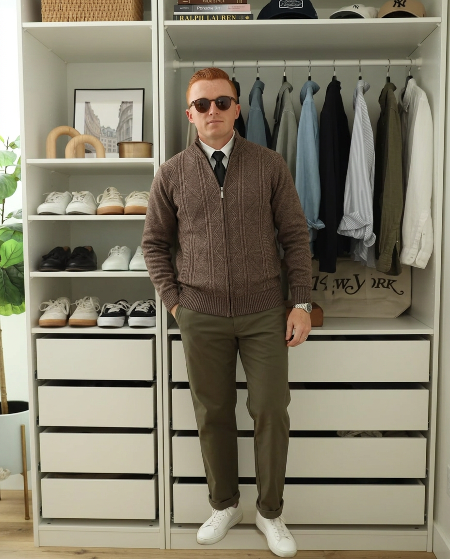 Blake | Cable Knit Cardigan Vest Brown Diamond Pattern
