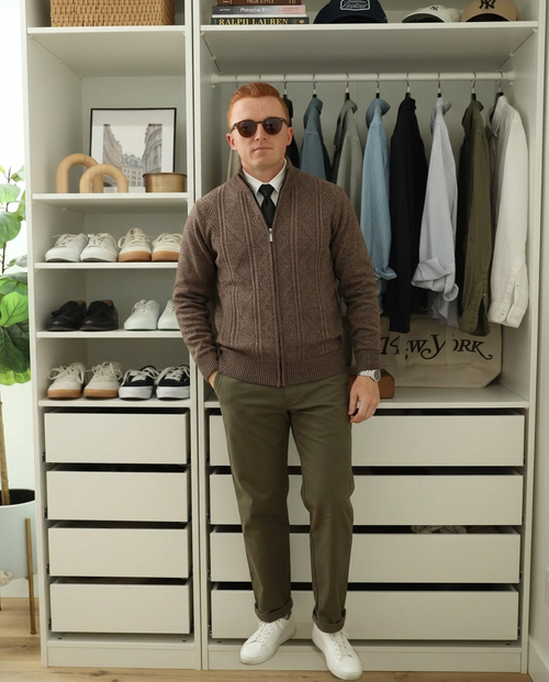 Blake | Cable Knit Cardigan Vest Brown Diamond Pattern