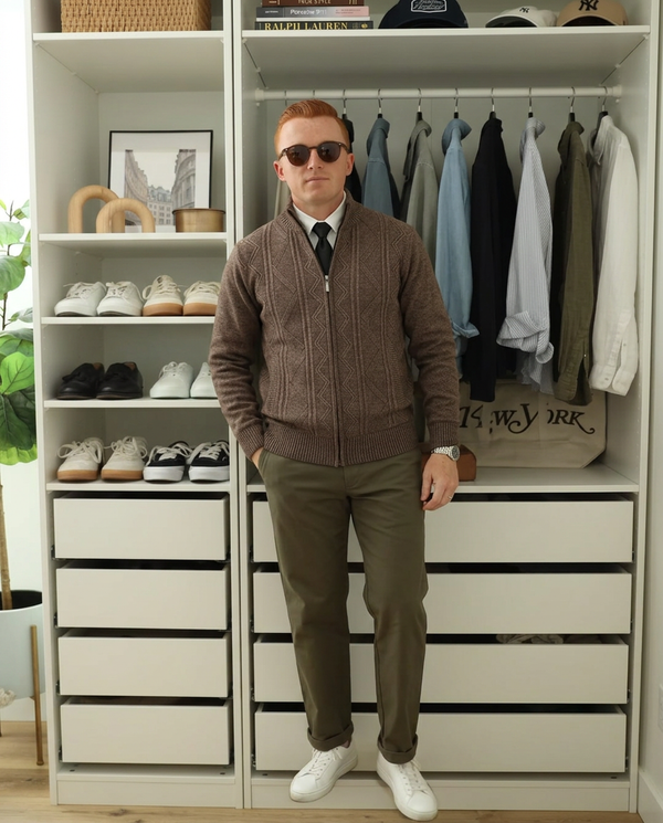 Blake | Cable Knit Cardigan Vest Brown Diamond Pattern