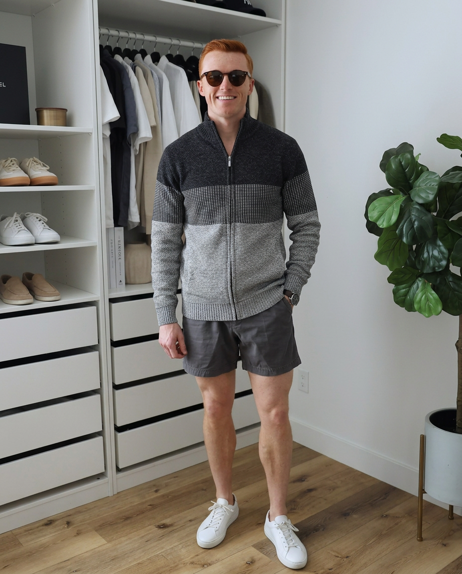 Heath | Casual Colorblock Zip Up Sweater Vest Gray Cream