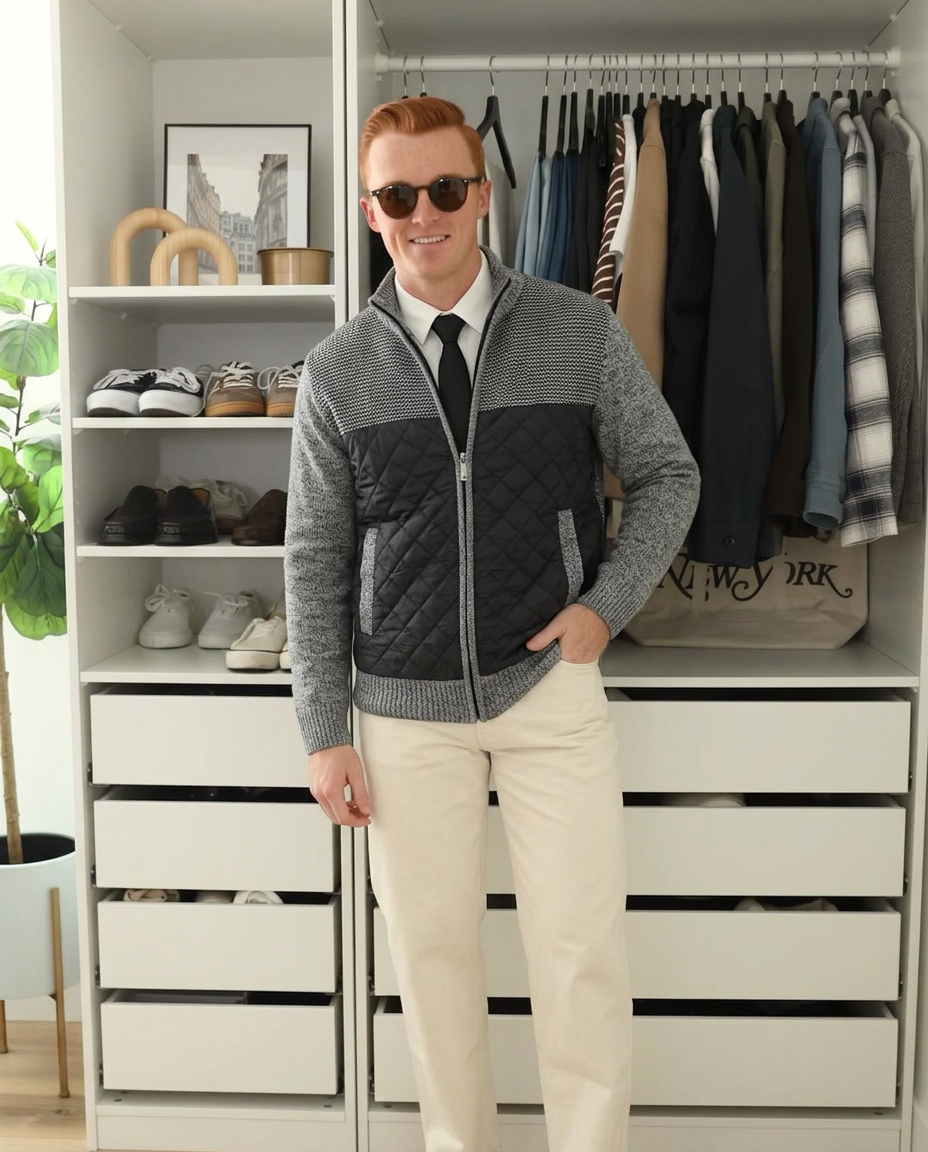 Theo | Quilted Puffer Vest Gray Knit Colorblock