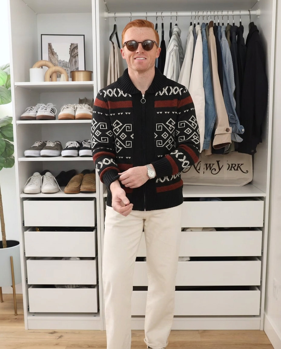 Theo | Vintage Fair Isle Cardigan Vest Black Red Cream