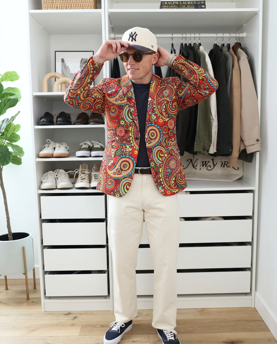 Cliff | Casual Printed Blazer Red Paisley Pattern