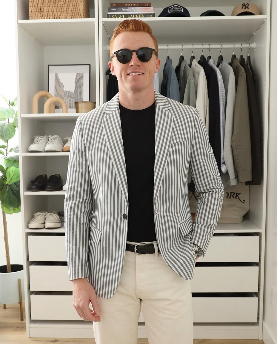 Blake | Pinstripe Blazer Gray White Single Breasted