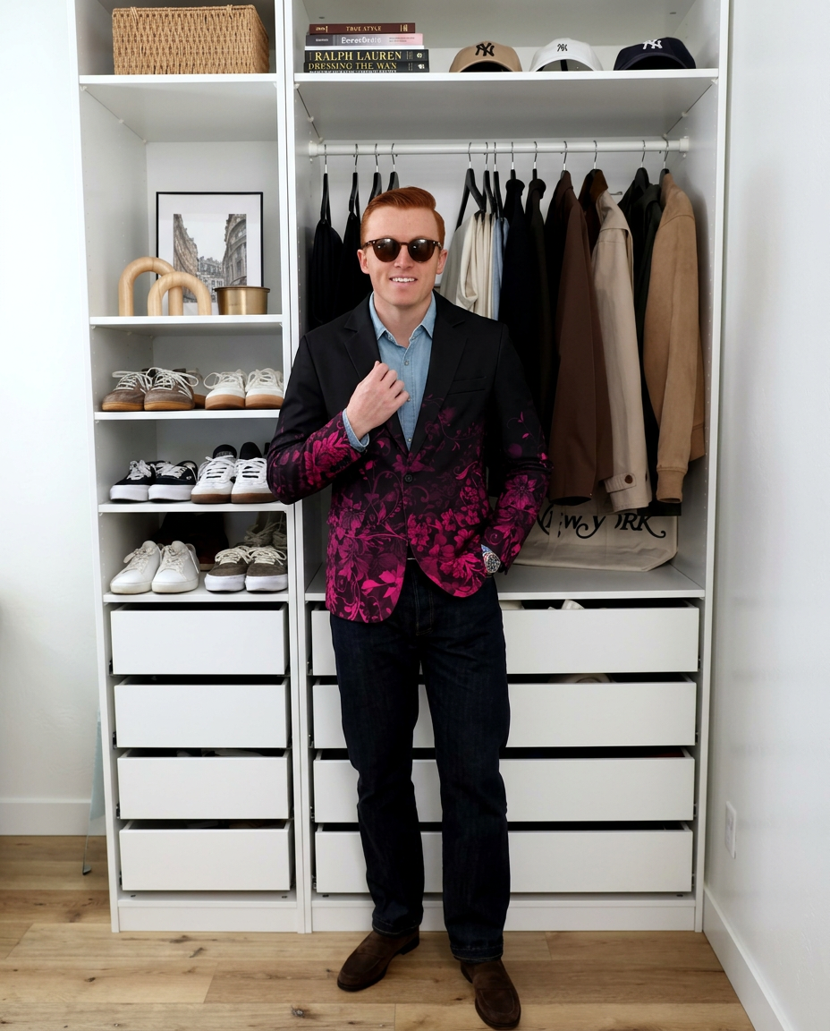 Blake | Casual Floral Blazer Black Pink Gradient