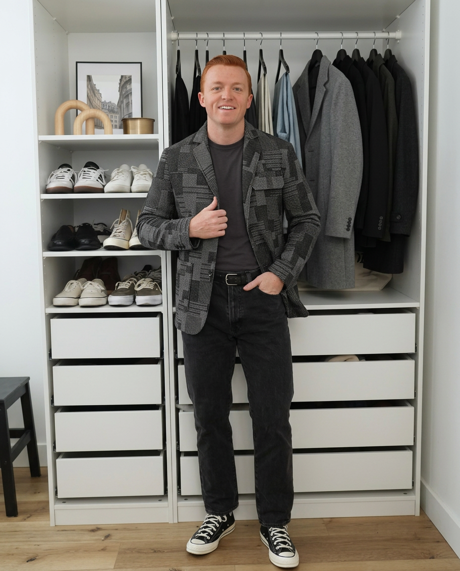 Cliff | Check Blazer Gray Black Geometric Pattern