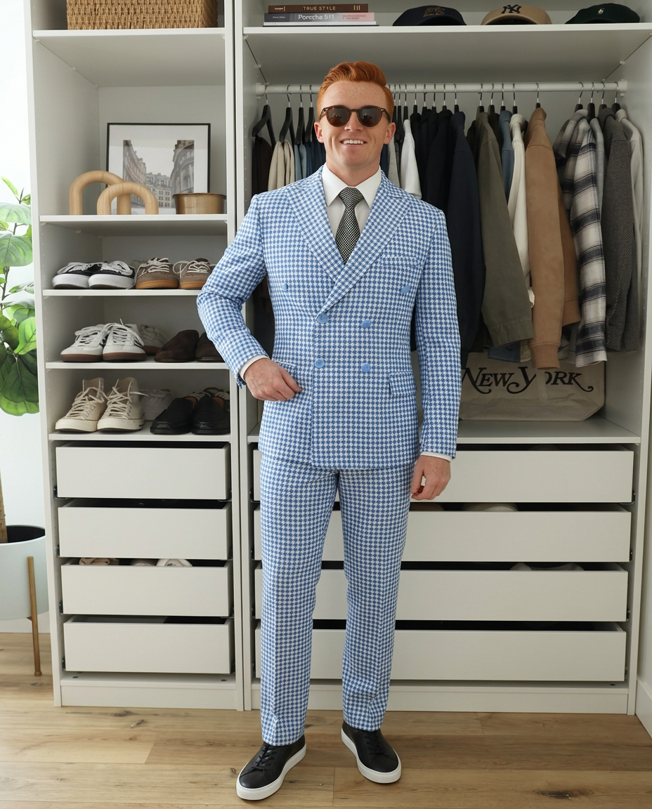 Max | Houndstooth Double Breasted Blazer Blue White