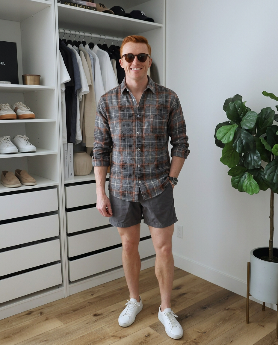 Blake | Vintage Plaid Flannel Shirt Gray Brown