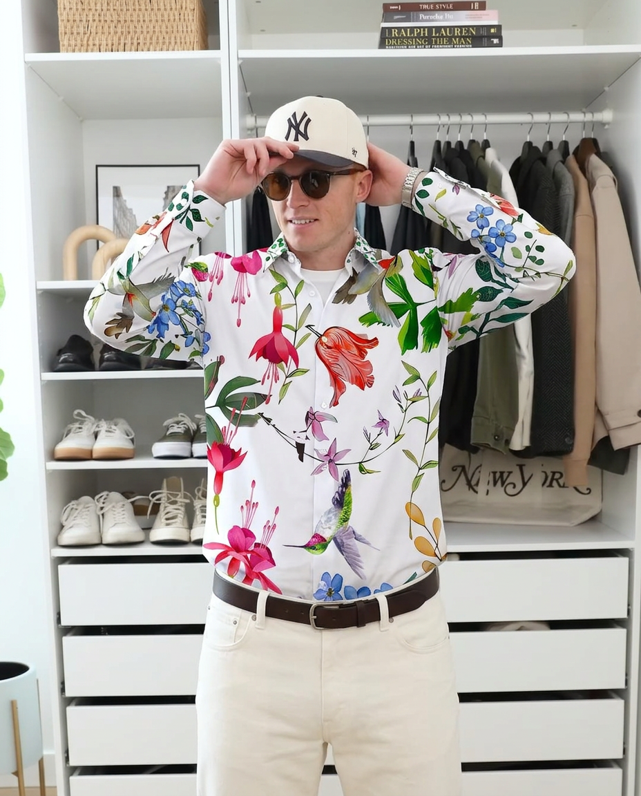 Blake | Tropical Floral Print Button Up Shirt White