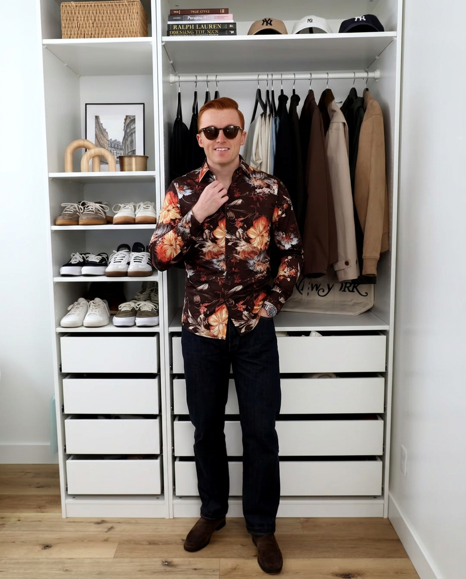 Theo | Floral Button Up Shirt Black Cream Orange