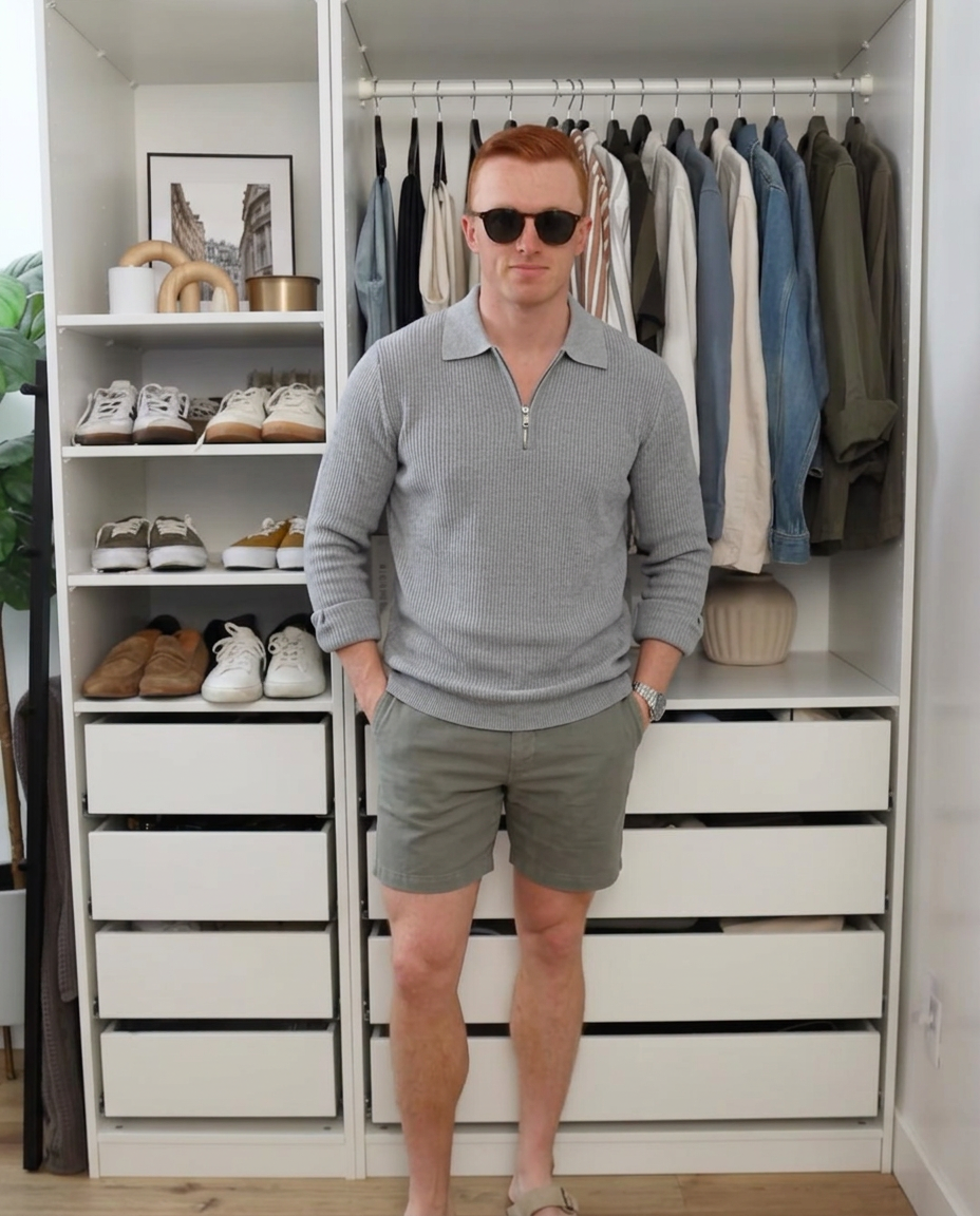 Blake | Ribbed Knit Quarter Zip Polo Sweater Gray