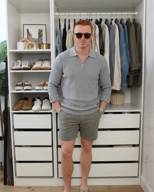 Blake | Ribbed Knit Quarter Zip Polo Sweater Gray