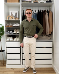Theo | Casual Polo Shirt Olive Long Sleeve Chest Pocket