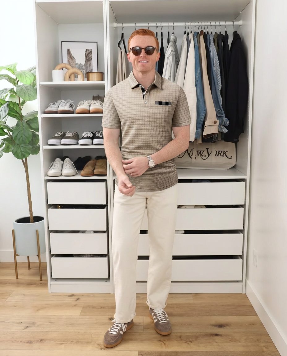 Luca | Textured Polo Shirt Cream Chest Pocket