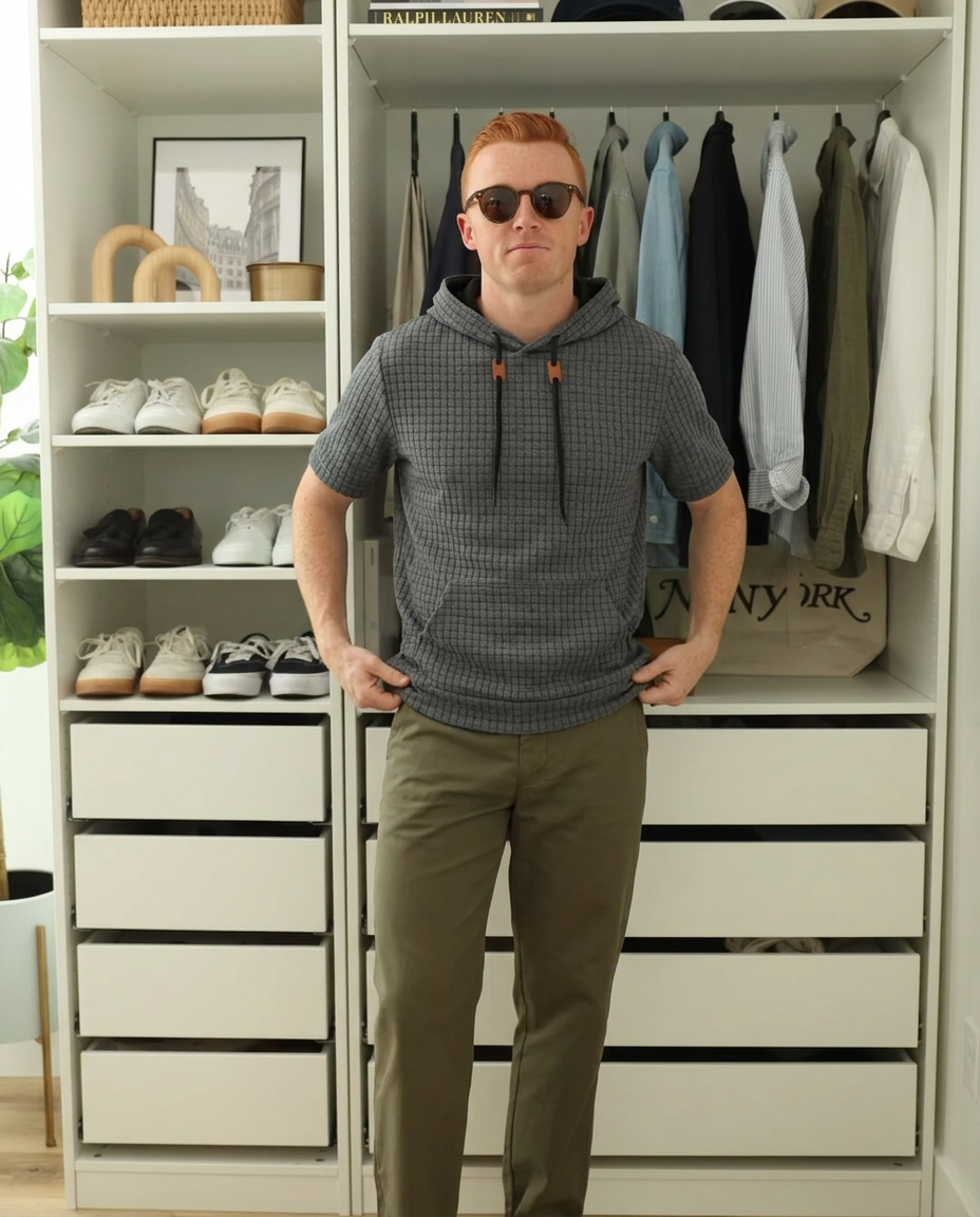 Leon | Casual Quilted Hoodie Gray Short Sleeve Orange Drawstrings