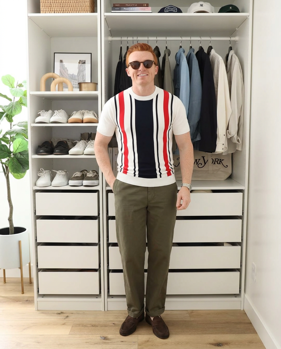 Blake | Striped Crew Neck Sweater White Red Black
