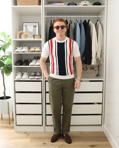 Blake | Striped Crew Neck Sweater White Red Black