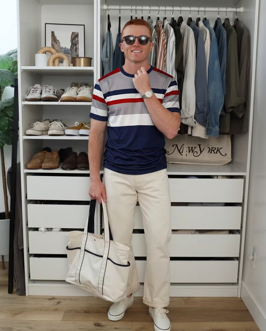 Blake | Striped Colorblock T Shirt Navy Red White Gray