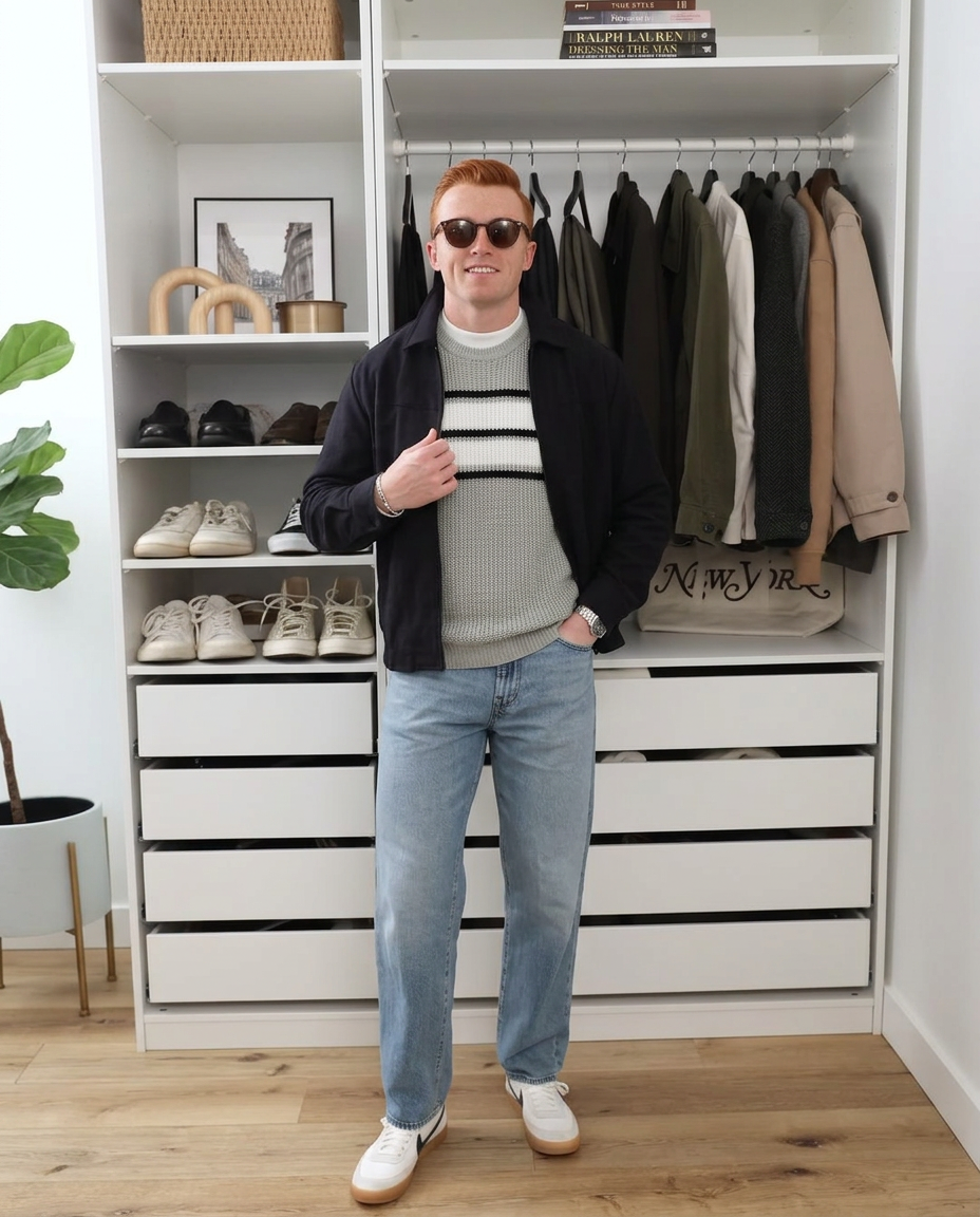 Seth | Crew Neck Sweater Cream Black Stripe