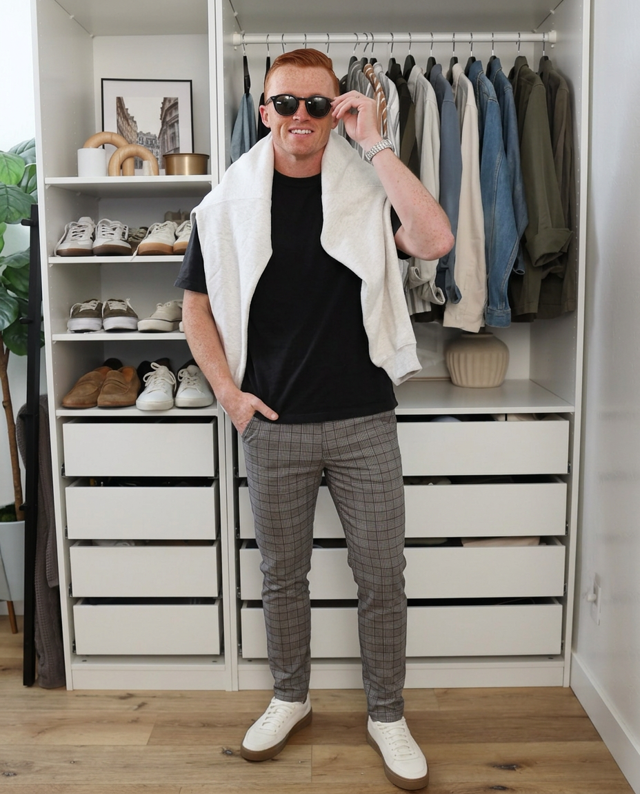 Leo | Check Tailored Dress Pants Gray Pleated