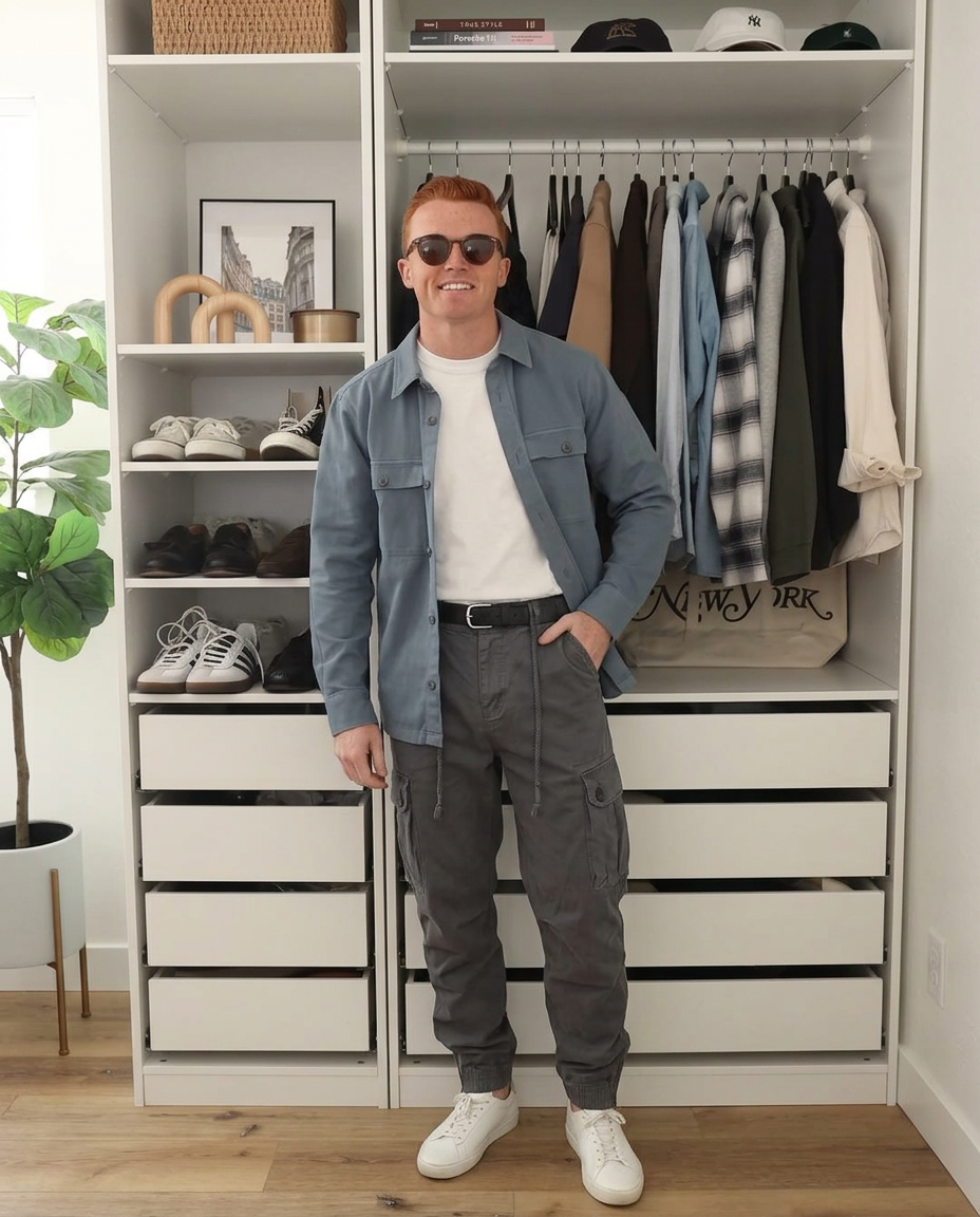 Caleb | Mens Cargo Pants Gray Tapered Jogger Cuff
