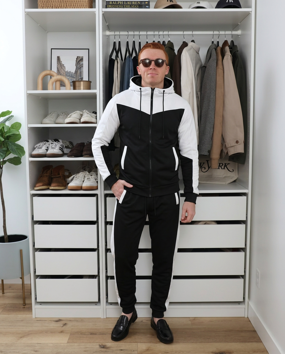 Cliff | Colorblock Zip Up Hoodie Sweatsuit Black White