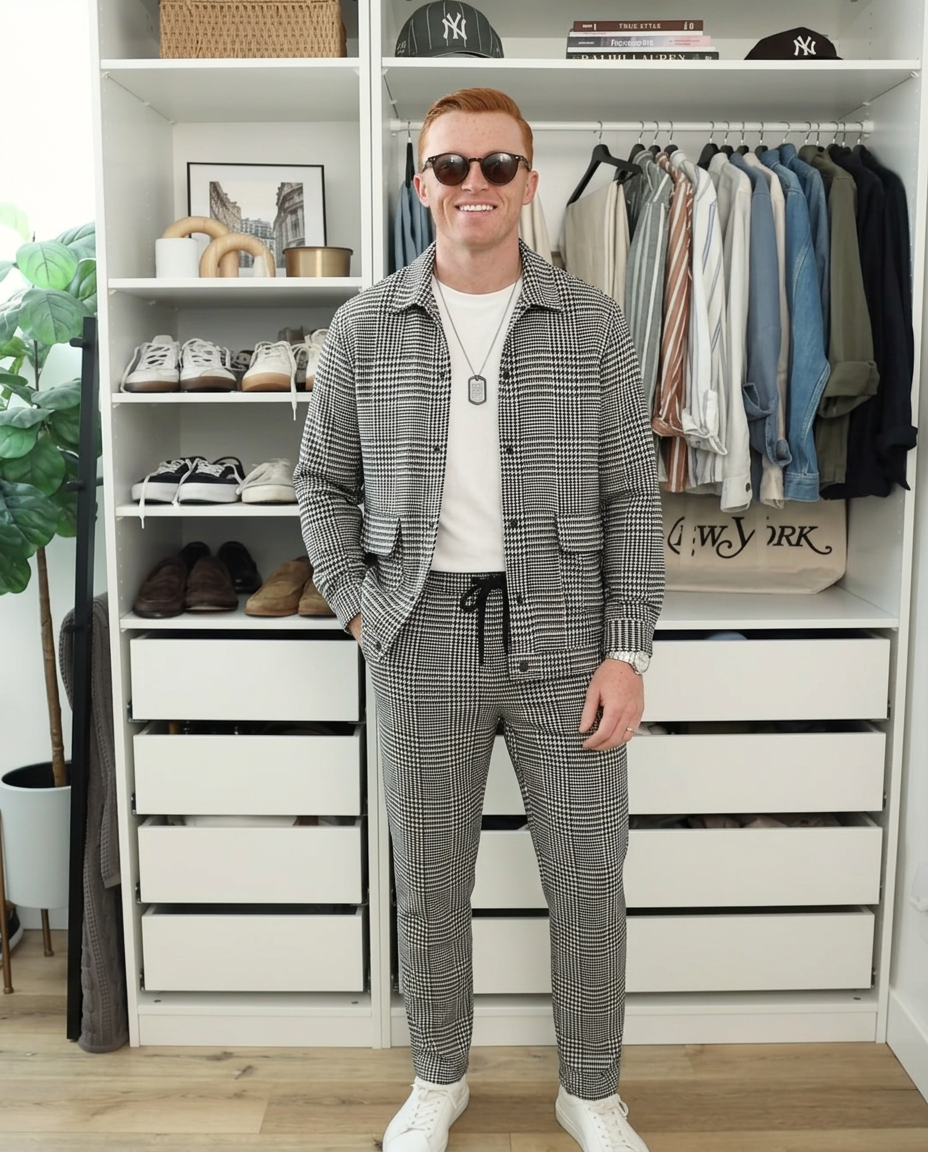 Milo | Casual Houndstooth Sweatsuit Black White