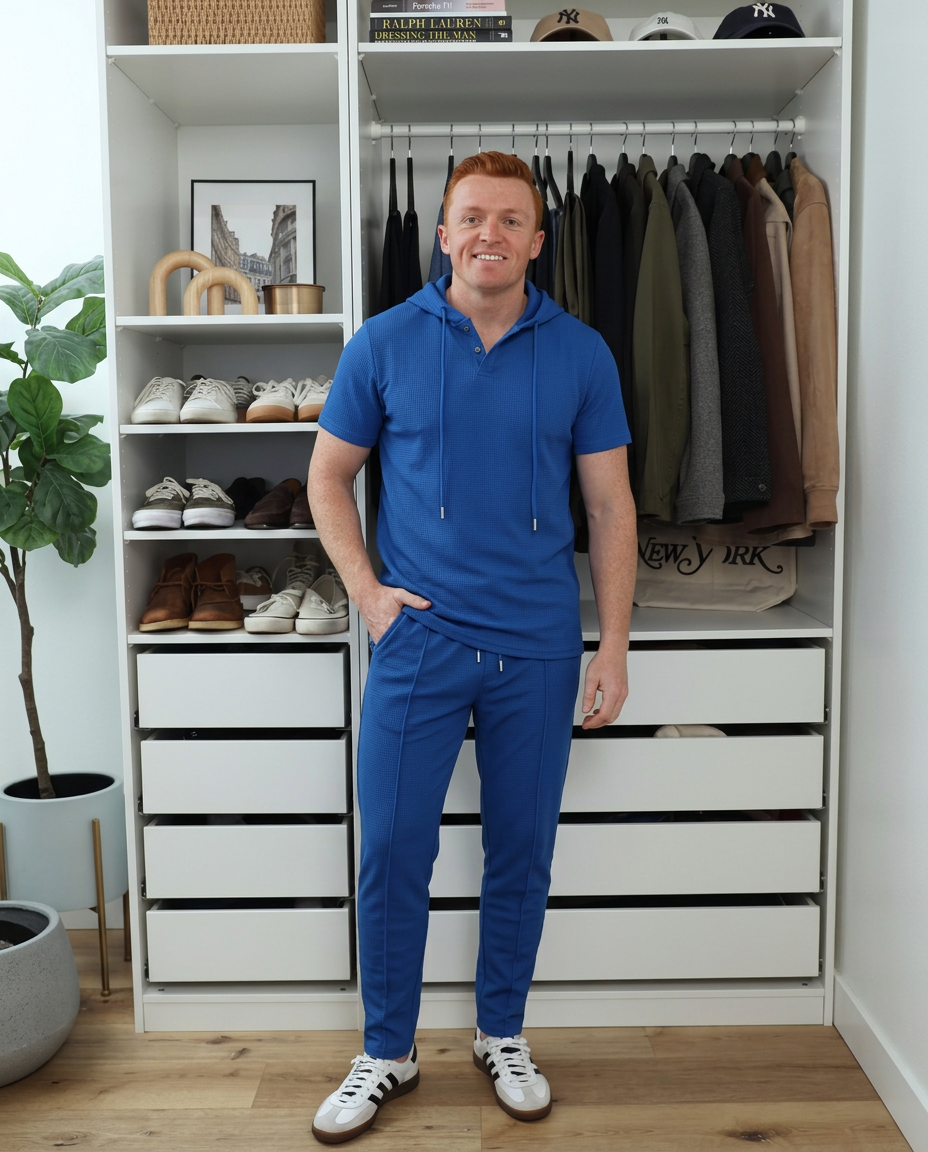 Blake | Mens Sweatsuit Waffle Knit Royal Blue Hooded
