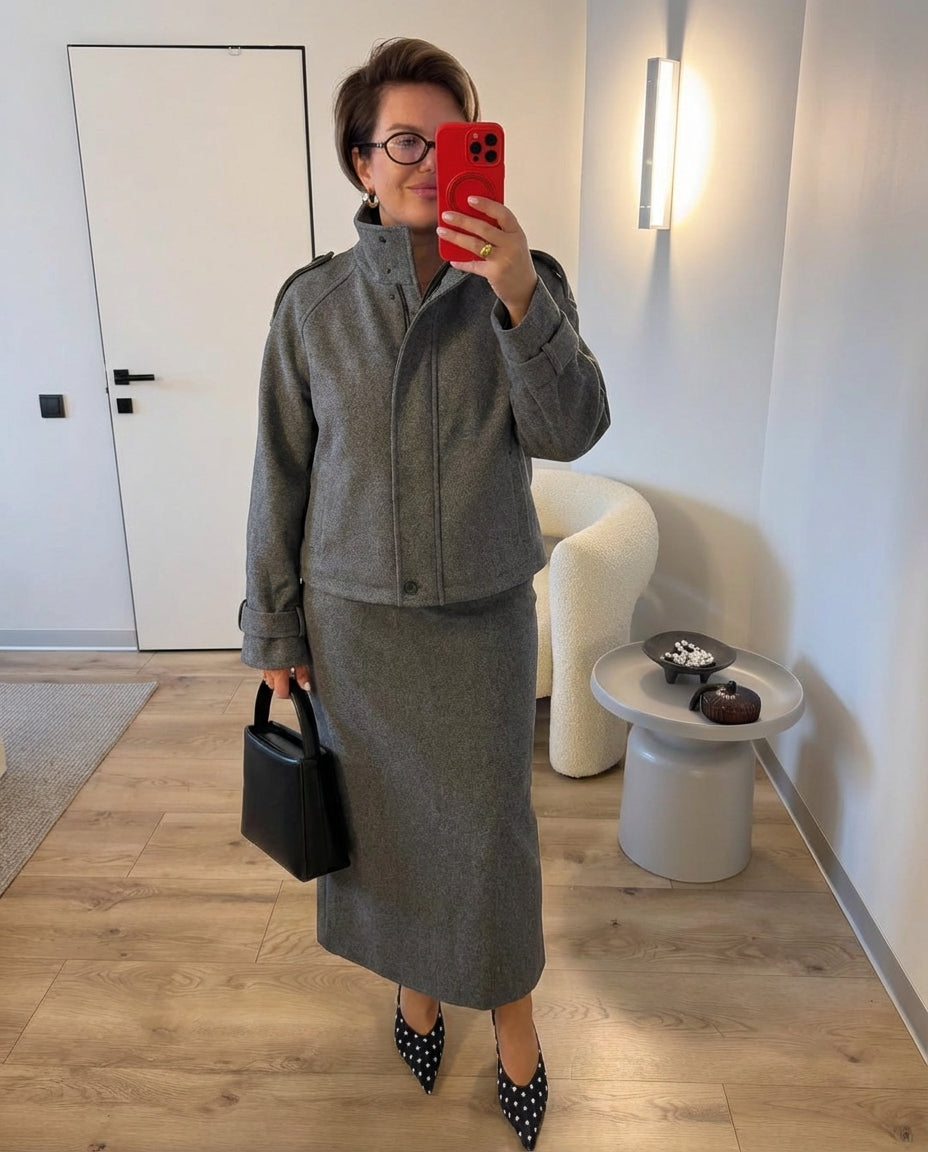 Vera | Wool Short Jacket Gray Button Up Collar