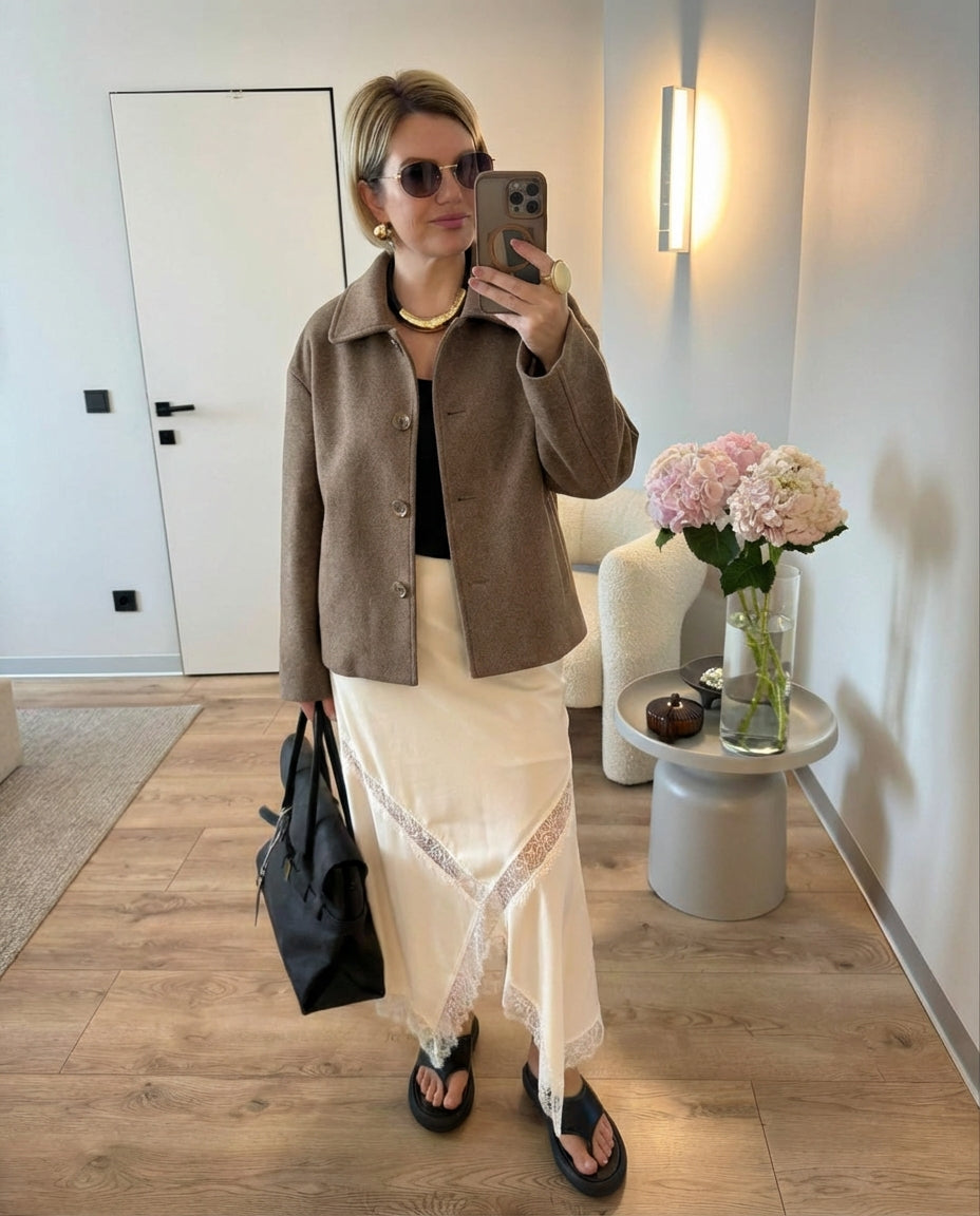 Vera | Wool Jacket Beige Cropped Button Front