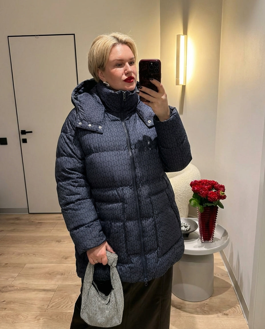 Vera | Puffer Jacket Gray Quilted Hooded Long