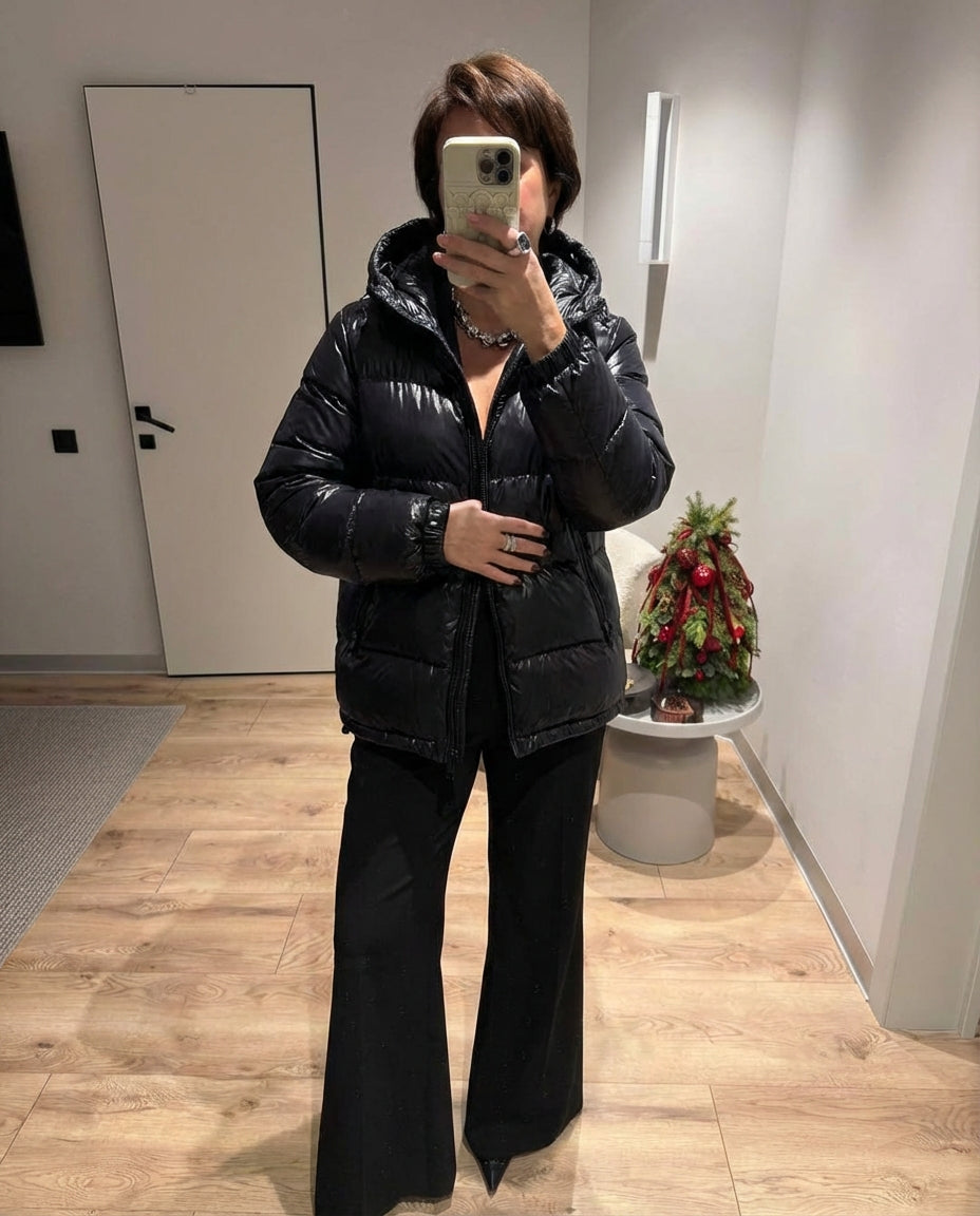 Neve | Puffer Jacket Black Hooded Quilted