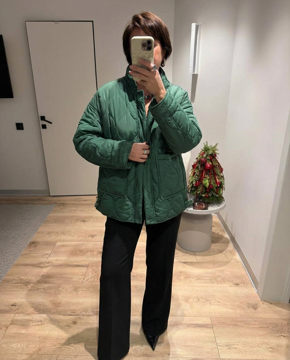 Vera | Quilted Puffer Jacket Green Cropped With Pockets