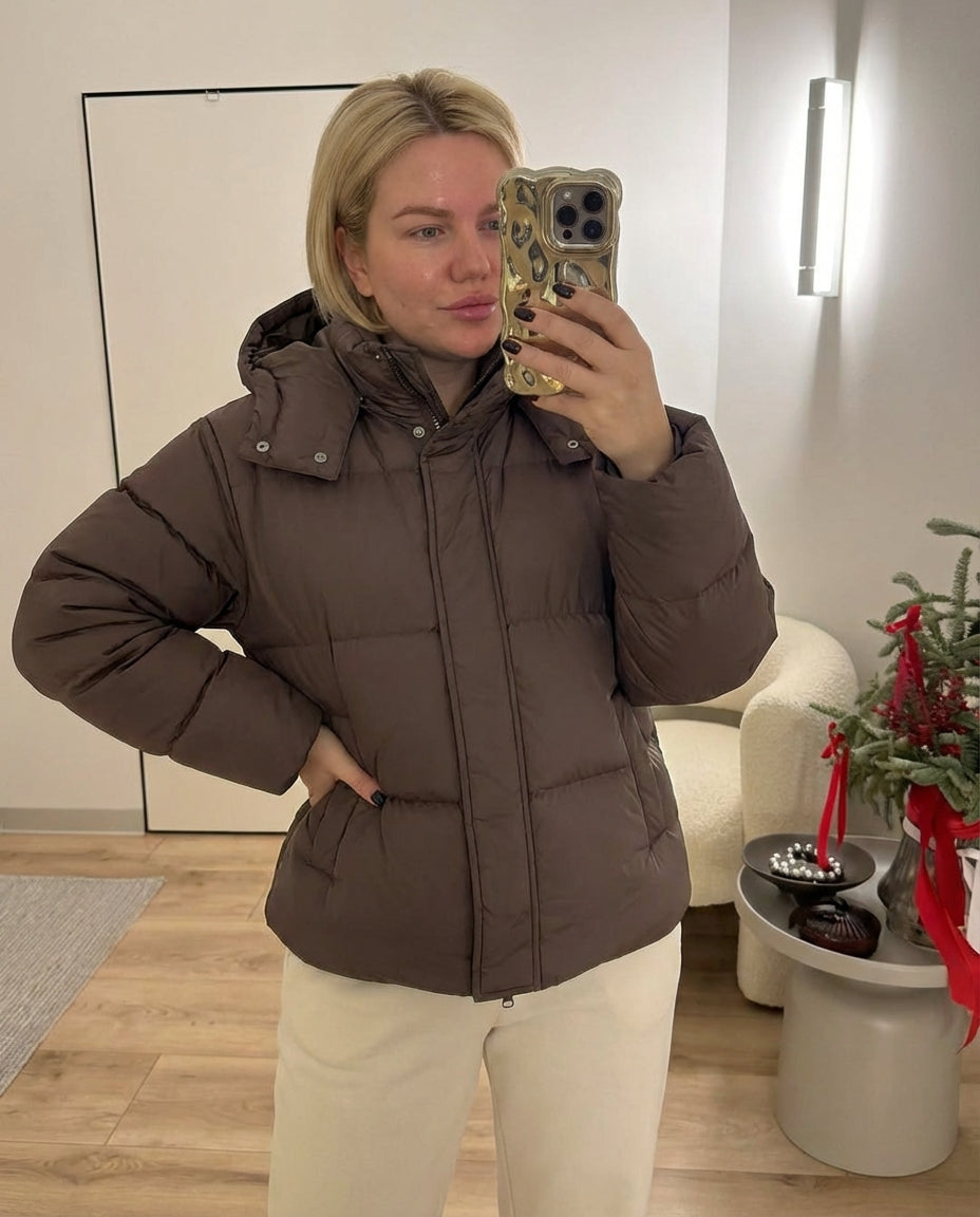 Fleur | Cropped Puffer Jacket Brown Hooded