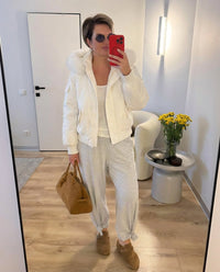 Vera | Puffer Jacket White Faux Fur Hood Button Front